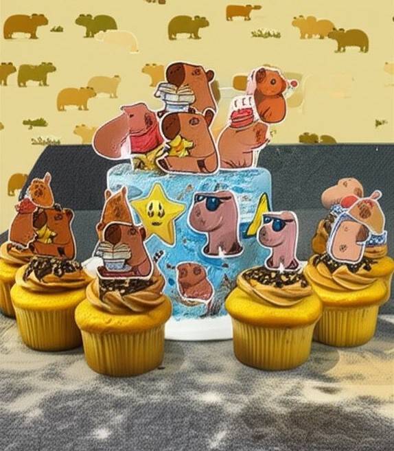 Cupcakes y Pastel Diseño Capybara